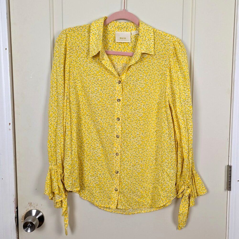 Maeve | Yellow Abstract Print Tie Sleeve Blouse Size 8